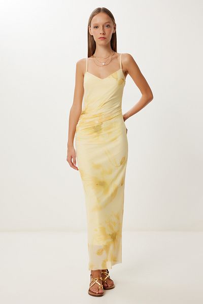 Lovelyİstanbul Draped Patterned Summer Tulle Dress Lub0140 Yellow