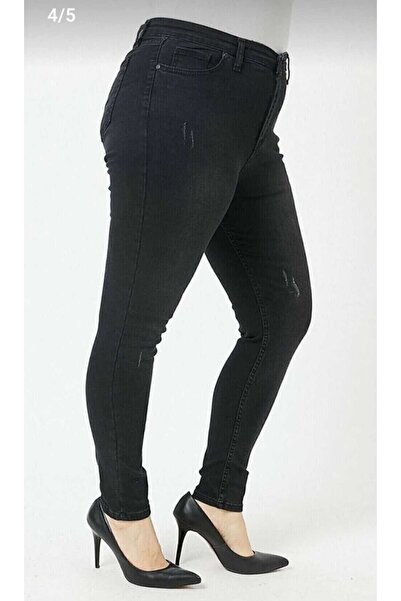 TRENDNATUREL Plus Size Black Nail Lycra High Waist Jean Trousers