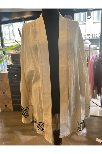 By-esq Women's Tassel Detailed Linen Summer Kimono