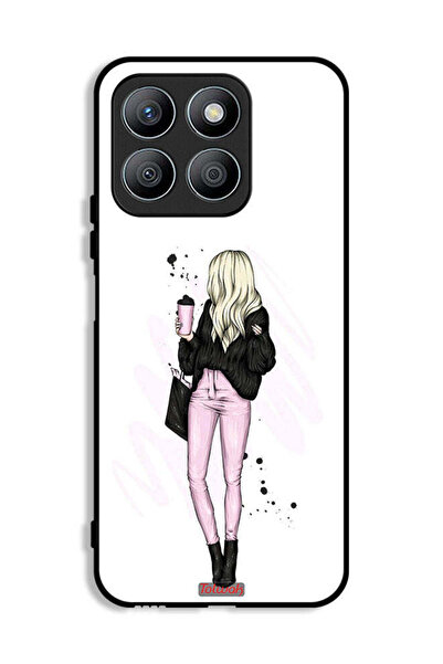Tolwak غطاء حماية لهاتف Honor X8b - رسم فتاة تحمل كوب قهوة