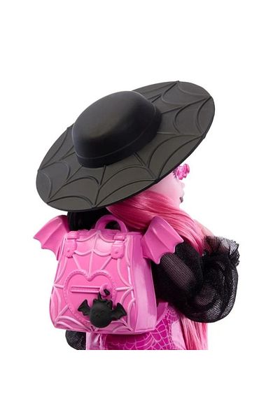 divendi-ro Păpușa Monster High Draculaura cu accesorii incluse, vârsta 4+ ani, 24x7x31cm, roz-negru