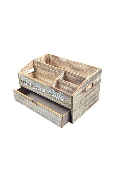 Generic Coffee corner organizer designed with an internal drawer made of wood, white color (dimensions: 30*16*30) - to store your tools in style