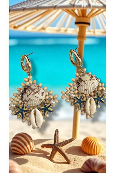 Bo Takı ve Aksesuar Seashell Dangle Straw Earrings