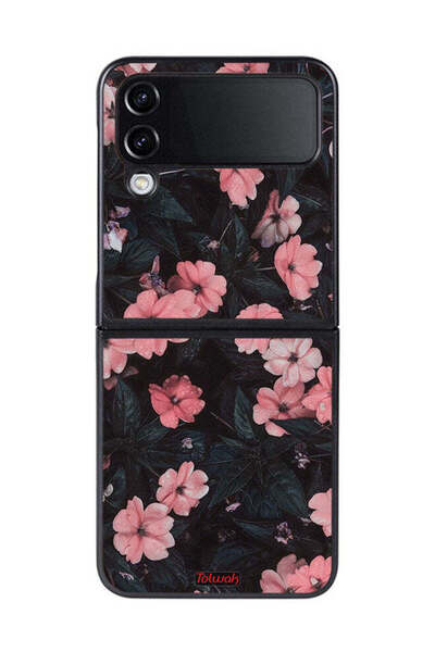 Tolwak غطاء حماية لهاتف سامسونج جالاكسي زد فليب 4 - لون الخوخ والورود الصغيرة