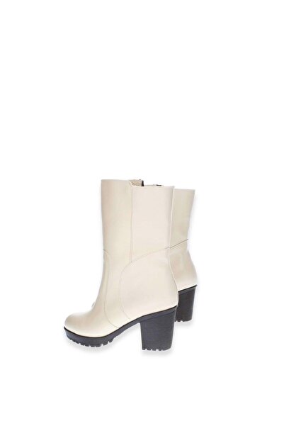 CZ London Kadın Hakiki Deri Kalın Topuklu Şık Casual Bot Fermuarlı Tam Kalıp Çizme