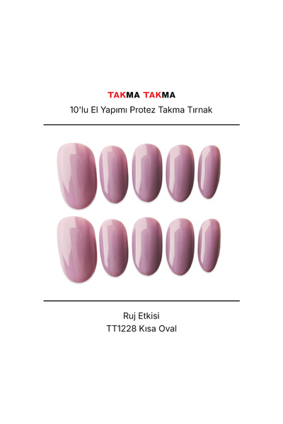 Takma Takma Takma Tırnak Simli Pembe S Beden Kısa Oval 10'lu El Yapımı Jel Tı...
