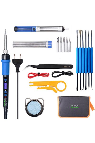 GlowforHome Kit lipit profesional GlowforHome, Letcon 60W cu LCD, fludor, pompa cositor, scule, pensete, 22AWG