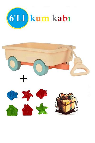 MUBX My First Wagon Beach Wagon with Squeegee + 6-Piece Sand Container Gift