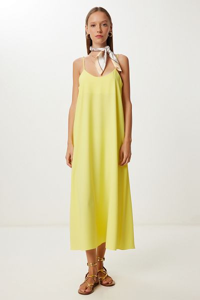 Lovelyİstanbul Stylish Dress with Strap Draped Lgk0004 Yellow