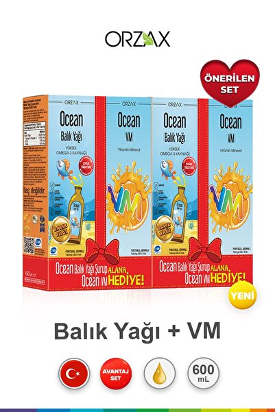 Ocean Portakallı Balık Yağı + VM Şurup 150 ml (2 adet)