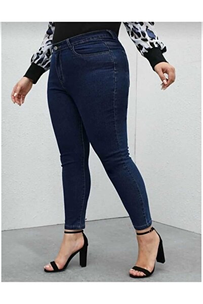 TRENDNATUREL Plus Size Navy Blue Lycra High Waist Jean Trousers