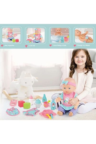divendi-ro Păpușă bebeluș cu masă și accesorii de îngrijire incluse, vârsta 3+ ani, 40,5x10x33cm, multicoloră