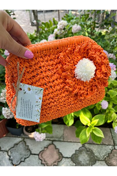 Pembe Portakal ÖRGÜ PORTFÖY CLUTCH ÇANTA