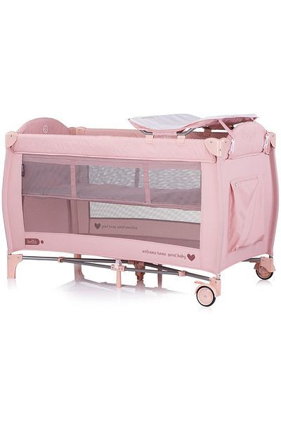Chipolino Bella pink marshmallow two-tier folding cot, mattress included