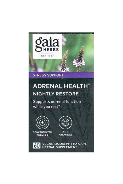 GAIA HERBS Adrenal Health Nightly Restore - Herbal Supplement with, Magnolia Bark, Cordyceps, 60 Phyto-Caps