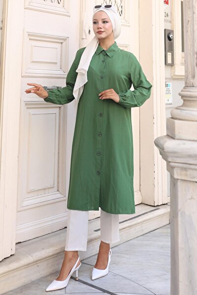 hafsamina Yazlık Uzun Pamuklu Tunik Haki HM2109