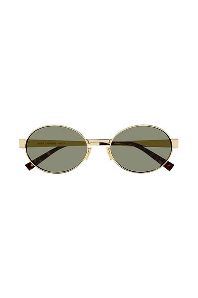 Saint Laurent Saint Laurent SL 692‑003 – Oval Metallic Sunglasses, Gold + Green, Size 55