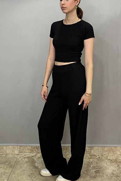 Tam Moda Women's Black Pants-Crew Neck Blouse Set