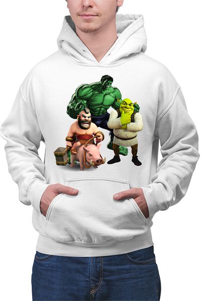 OEM Men's Hoodie Hulk Shrek Clash of Clans Pig Ride Survival