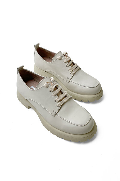 RABU Bej Kadın Hakiki Deri Rahat Kalıp Oxford