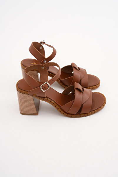 DaphneSandals 100% Handmade Genuine Leather Tan Women's Heeled Sandals - Rp2116