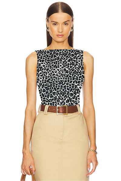 AFR CLOTHES Women's Special Design Black White Leopard Back Low-Cut Jersey Fabric Bluz