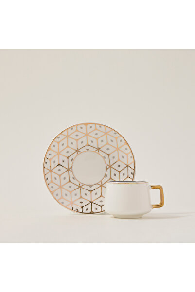 Dallaty طقم فناجين قهوة تركية من البورسلين باللونين الرمادي والأبيض، 12 قطعة