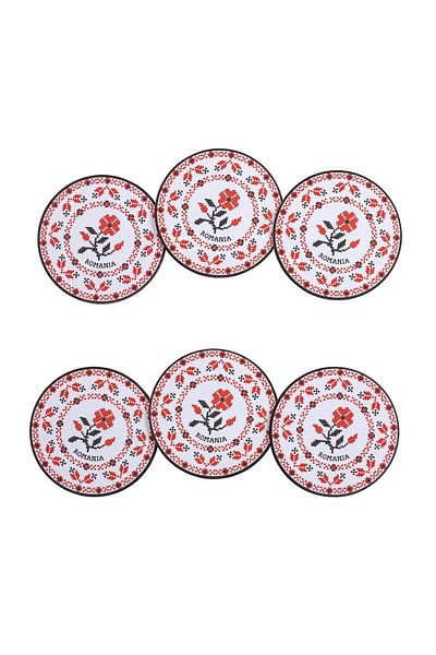 Magnetella Set of 6 glass coasters, traditional gifts, Romanian Stitches Motifs, MB447