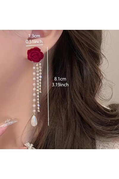 byozanyılmaz Pearl Hanging Rose Earrings