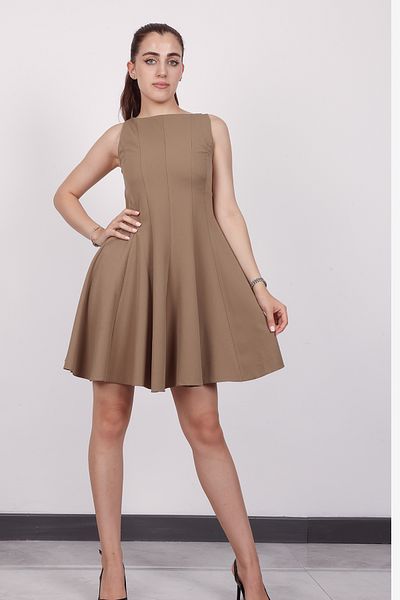Stil Sepeti Women's Khaki Zero Sleeve Stitching Detail Skirt Flounced Mini Dress Drl-1000789147