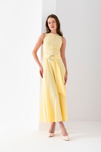 VUNTAL Sleeveless Long Belted Dress Polyviscon