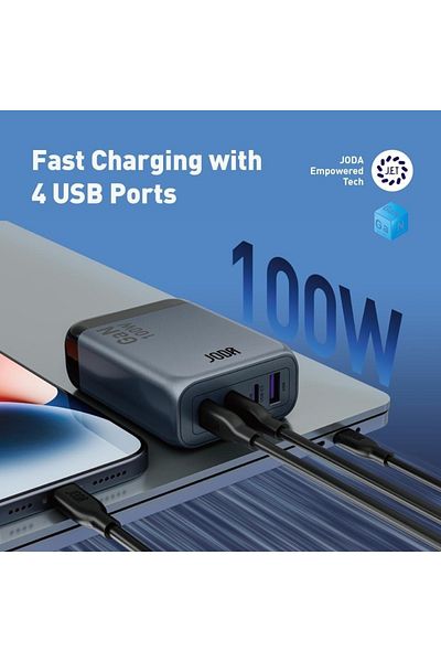 Joda Voltex 100W Charging Station with 3 Type-C Ports and 1 USB Port - Grey