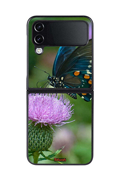 Tolwak غطاء حماية لهاتف Samsung Galaxy Z Flip 4 بتصميم فراشة تجلس على زهرة
