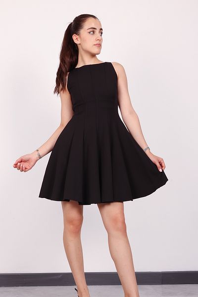 Stil Sepeti Women's Black Zero Sleeve Stitching Detail Skirt Flounced Mini Dress Drl-1000789147