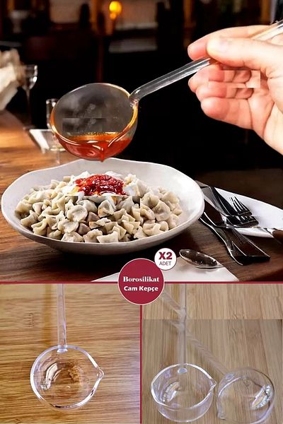 Berdina Home Set of 2 Borosilicate Glass Ladle 25 cm Luxury Heat Resistant Serving Presentation Spoon Glass Sauce and Soup Ladle