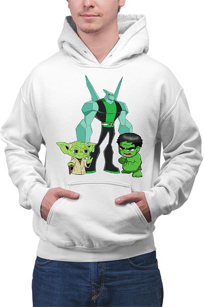 OEM Men's Hoodie Ben10 Hulk Yoda Master Chibi Wildmutt