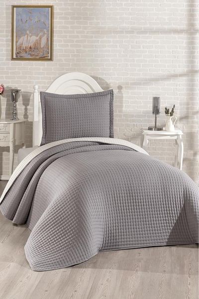 Çeyiz Diyarı Elisa Filled Double Sided Single 180X240 cm Bedspread Dark Gray