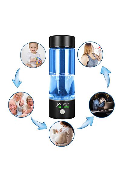 GlowforHome Sticla generator apa hidrogenata 350ml, ionizare, hidrogen molecular, plasma, negru