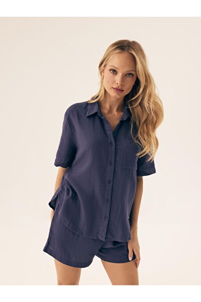 ESOTIQ Set de lenjerie de casă pentru femei, cămașă cu nasturi, mânecă scurtă...