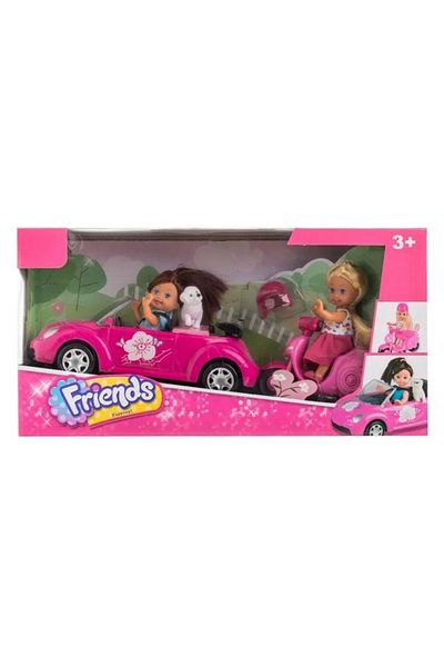 divendi-ro Manechin Mini Dolls TI cu mașină decapotabilă și Vespa, vârsta 3+ ani, 38x12x19.5cm, multicolor
