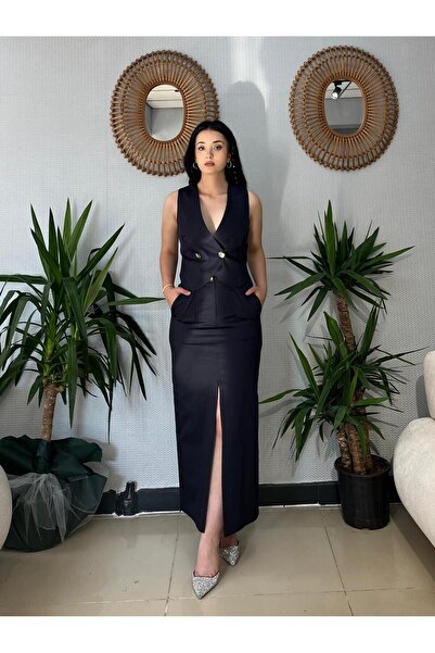 Lefon YIRTMAÇ DETAYLI YELEK ETEK TAKIMI