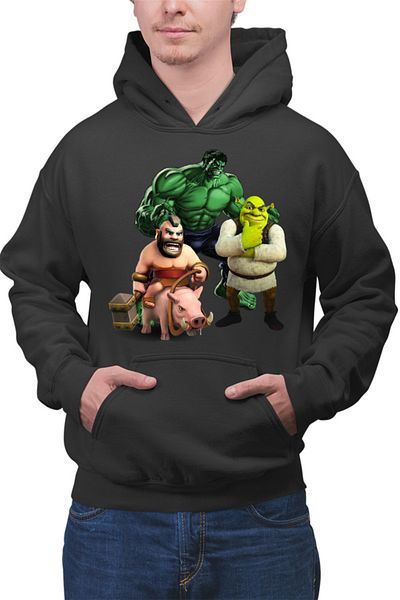 OEM Men's Hoodie Hulk Shrek Clash of Clans Pig Ride Survival