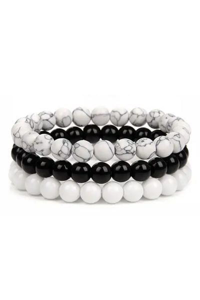 OEM SET OF 3 NATURAL CRYSTALS BRACELETS | WHITE TURQUOISE | ONYX | PORCELAIN | CLARIFIES THE ENERGY OF INTENTIONS