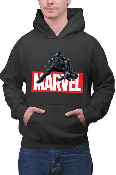 OEM Men's Hoodie Black Panther Marvel Logo Feline Superhero