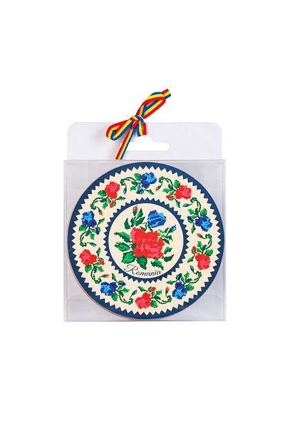 Magnetella Set of 6 coasters, traditional gifts, Embroidered Floral Motifs, MB450