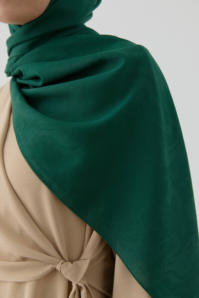 Tuğba Dalgasal Desen Pamuk Şal - Zümrüt