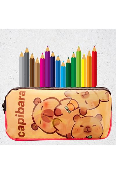 booddie Capybara Pencil Case Pen Holder Illustrated Zippered Fabric Pencil Bag Double Eyed