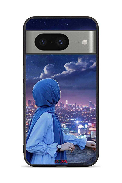 Tolwak غطاء حماية لجهاز جوجل بيكسل 8 بطبعة فتاة محجبة تنظر إلى القمر