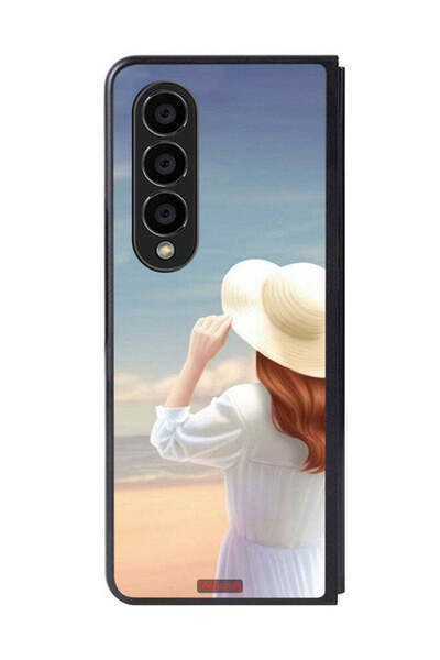 Tolwak غطاء حماية لهاتف سامسونج جالاكسي زد فولد 4 بتصميم فتاة قبعة واقفة