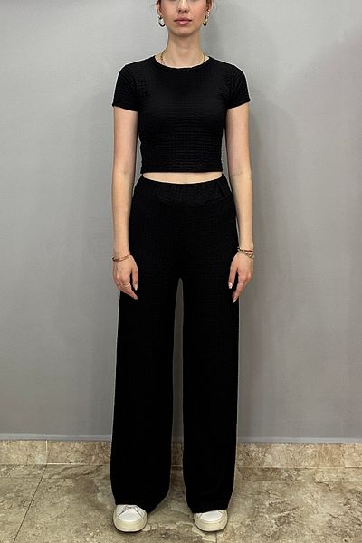 Tam Moda Women's Black Pants-Crew Neck Blouse Set